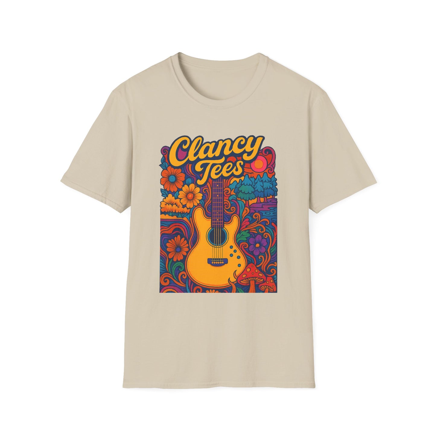 Retro Guitar Graphic T-Shirt for Music Lovers, Vintage Style Tee, Unisex Design, Ideal for Festivals and Gifts, Clancy Tees