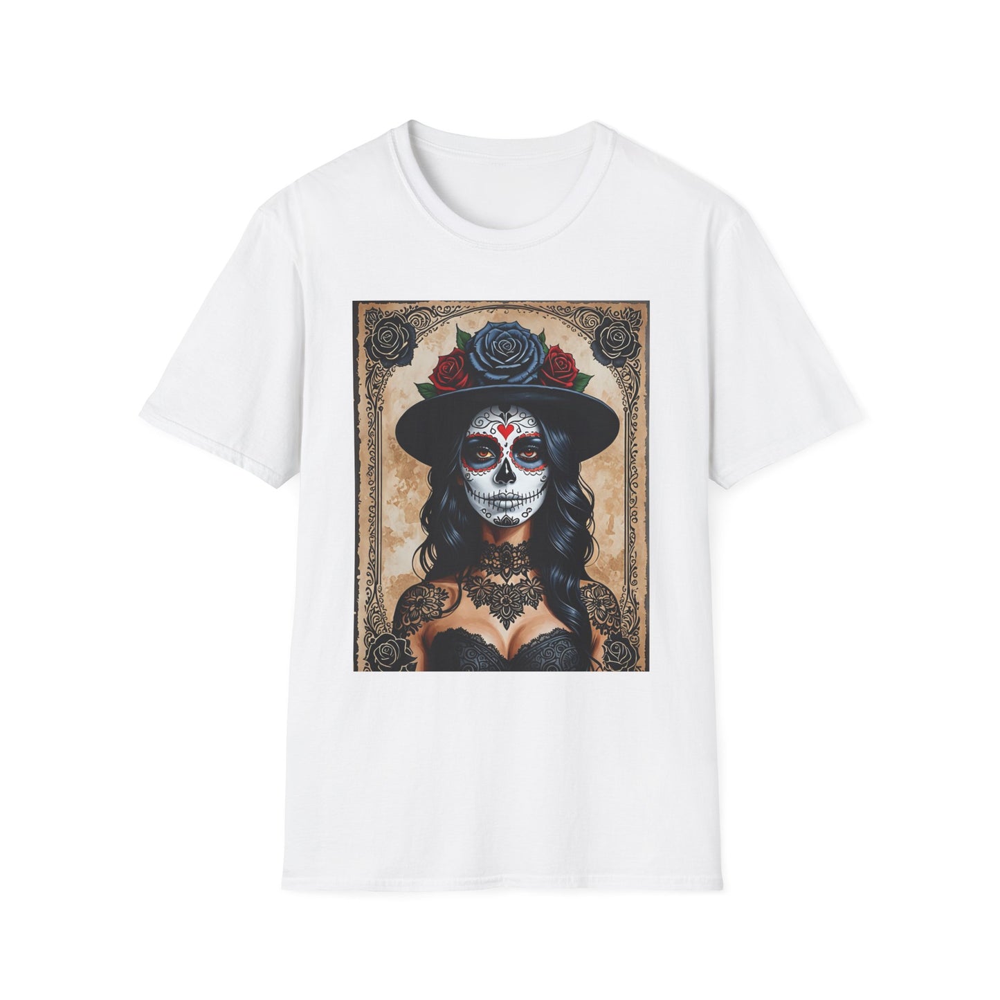 Sugar Skull T-Shirt – Gothic Calavera Tattoo Art Tee – Gift for Skull Collectors, Tattoo Lovers, and Dark Aesthetic Fans