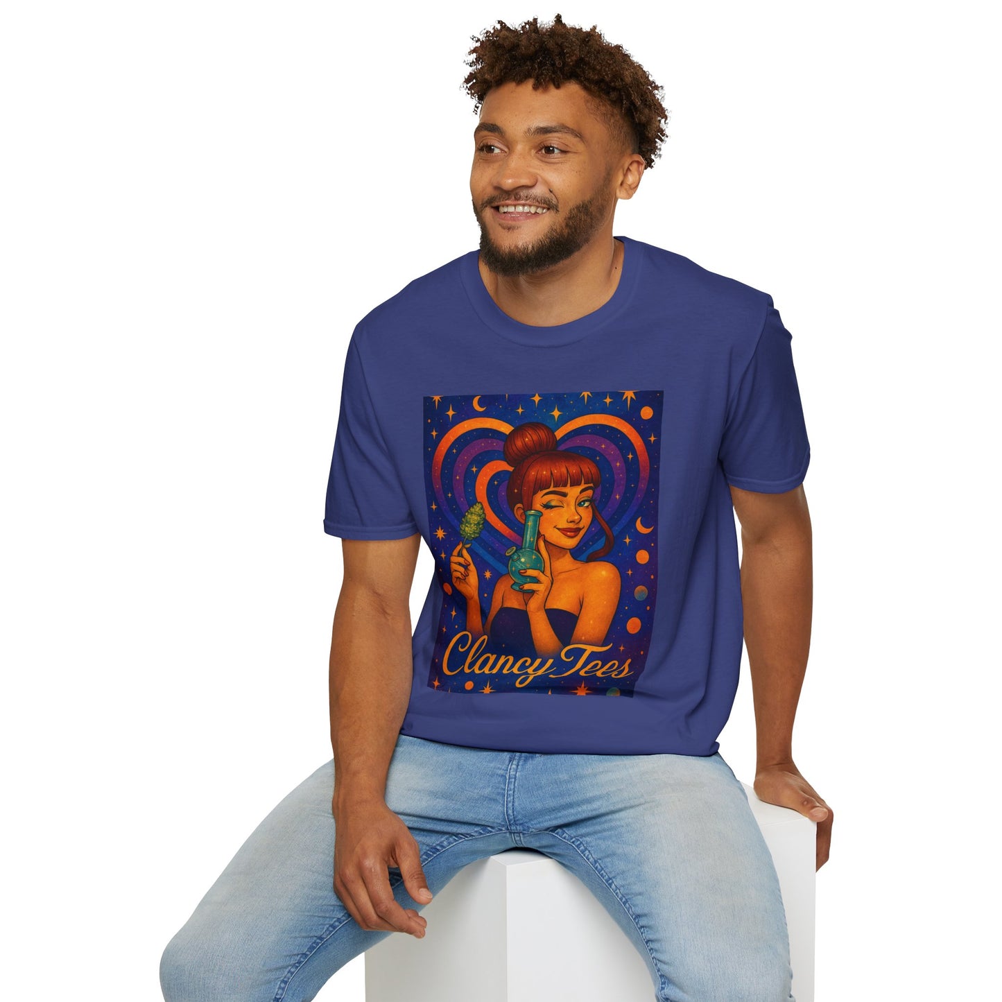 Cosmic Stoner Girl Art T-Shirt, Vintage Style Tee, Fun Summer Shirt, Gift for Art Lovers, Cute Graphic Tee, Unique Casual Wear