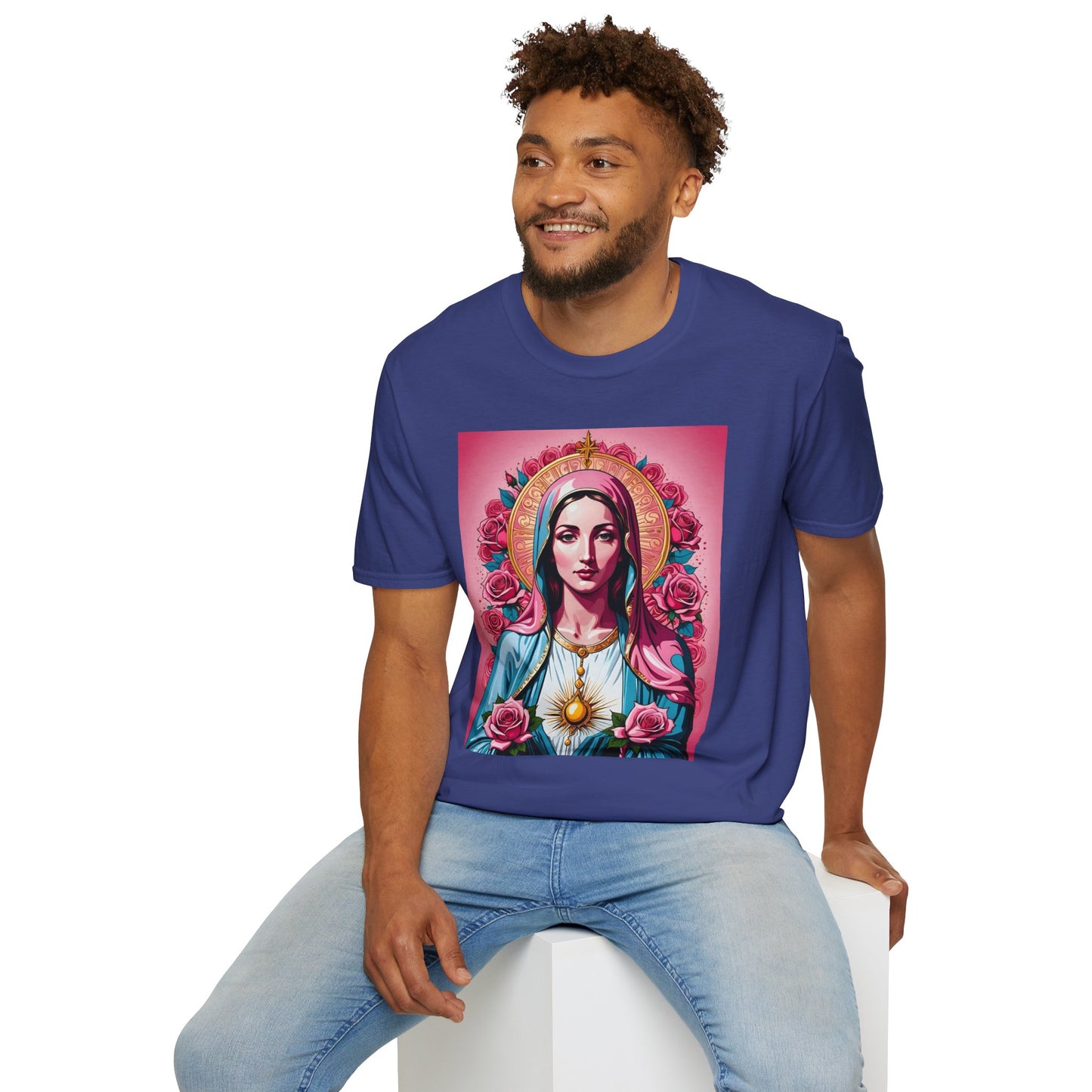 Unisex Softstyle T-Shirt with Sacred Heart Design, Spiritual Apparel, Artistic Gift for Many Occasions, Vintage Aesthetic, Festive Wear