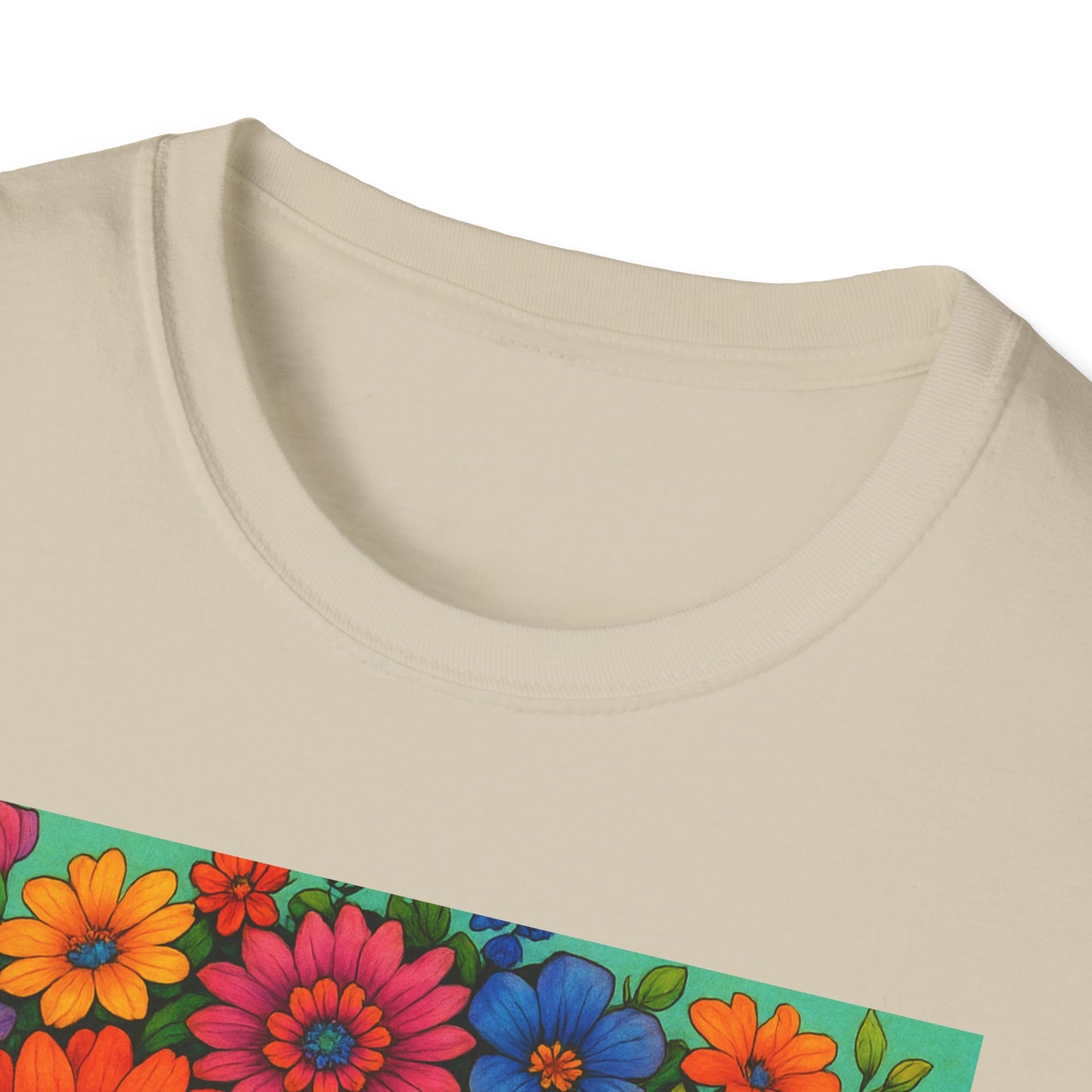 Flower Crown Woman T-Shirt – Afro Boho Floral Portrait Tee – Vibrant Art Shirt Gift for Nature Lovers, Hippies, Artists, and Bold Aesthetic Queens