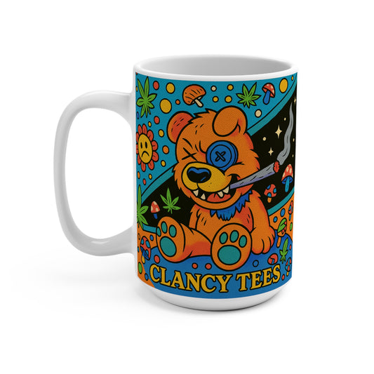 Stoner Teddy Bear Ceramic Mug Trippy Weed Art Funny Cannabis Coffee Cup