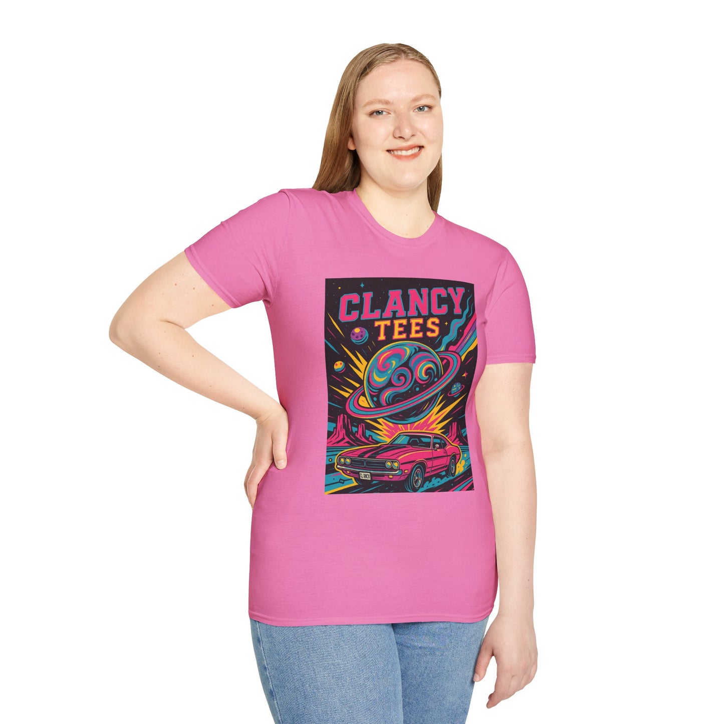 Retro UFO Car Crash Shirt – Clancy Tees Vaporwave Space Tee – Gift for Sci-Fi Fans, Vintage Car Lovers, Alien Believers, and 80s Aesthetic Addicts