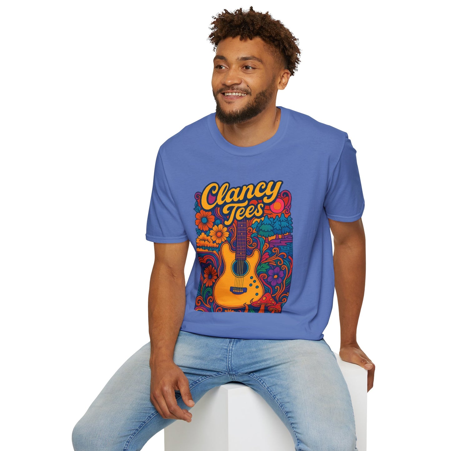 Retro Guitar Graphic T-Shirt for Music Lovers, Vintage Style Tee, Unisex Design, Ideal for Festivals and Gifts, Clancy Tees