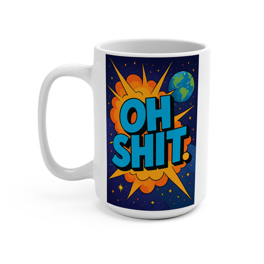 Oh Shit Mug Funny Comic Explosion Artwork Ceramic Coffee Cup Gift for Sarcastic Friends