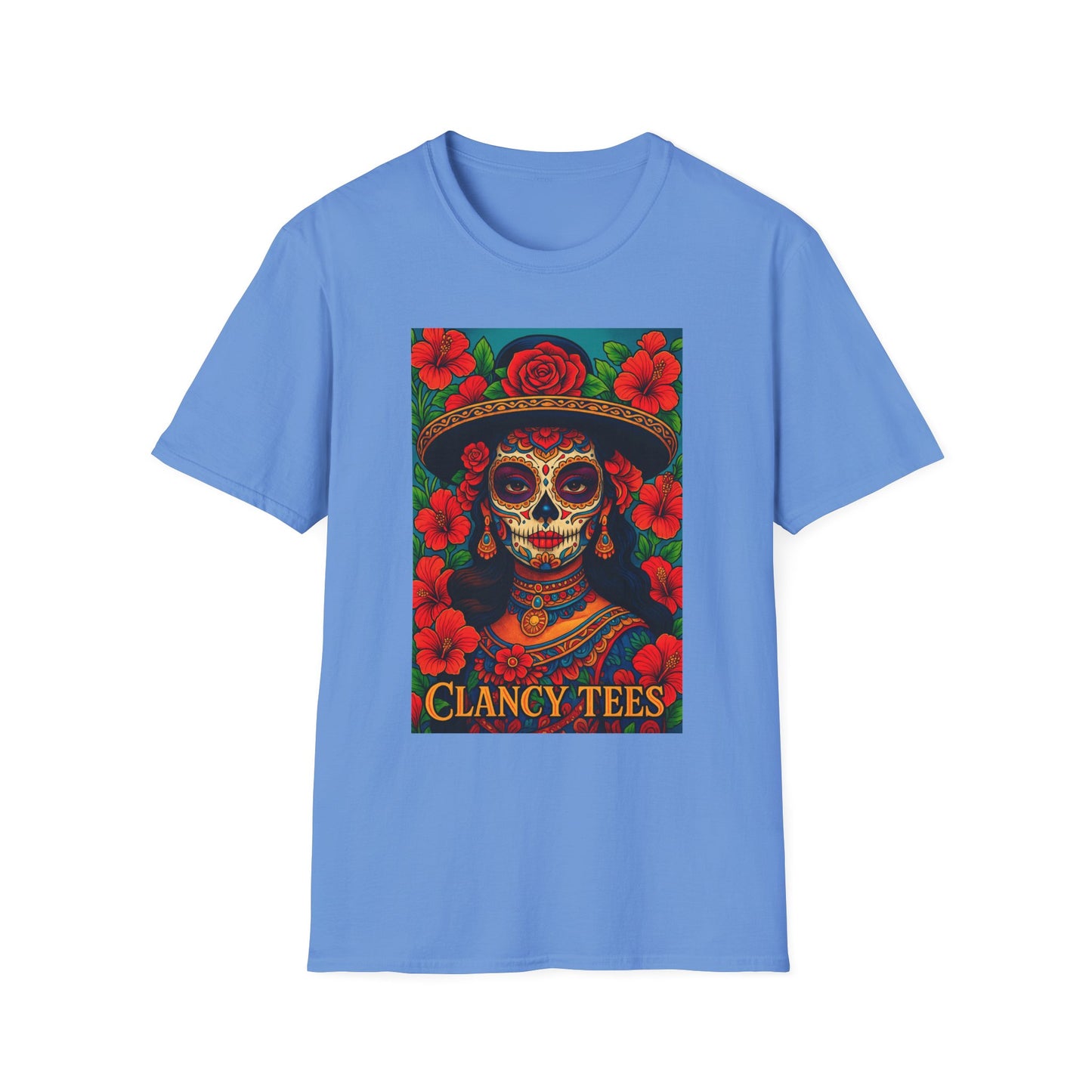 Colorful Sugar Skull T-Shirt, Day of the Dead Tee, Unique Graphic Shirt, Festival Apparel, Gift for Halloween, Unisex Softstyle Tee