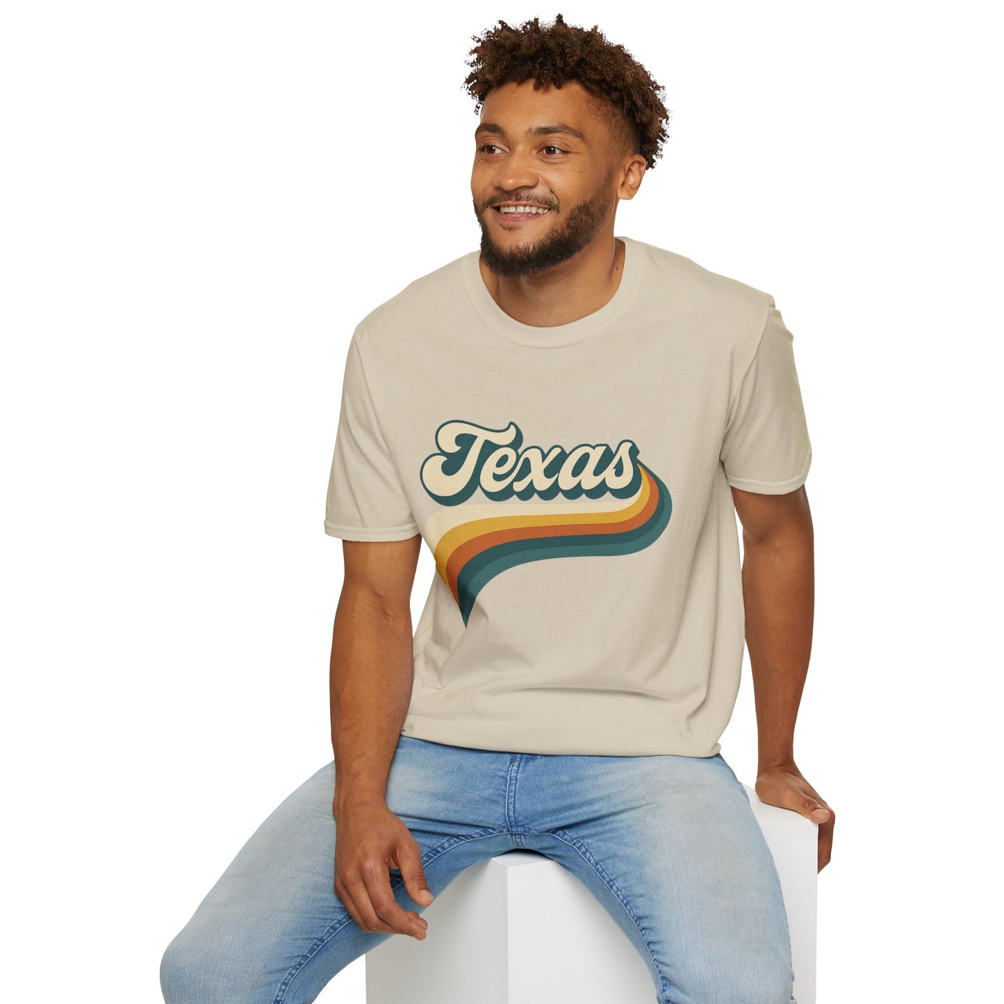 Retro Texas Shirt – Vintage Style Texas Wave Tee • Gildan Softstyle® Unisex Comfort • Gift for Texans • Groovy Southern State Pride Shirt