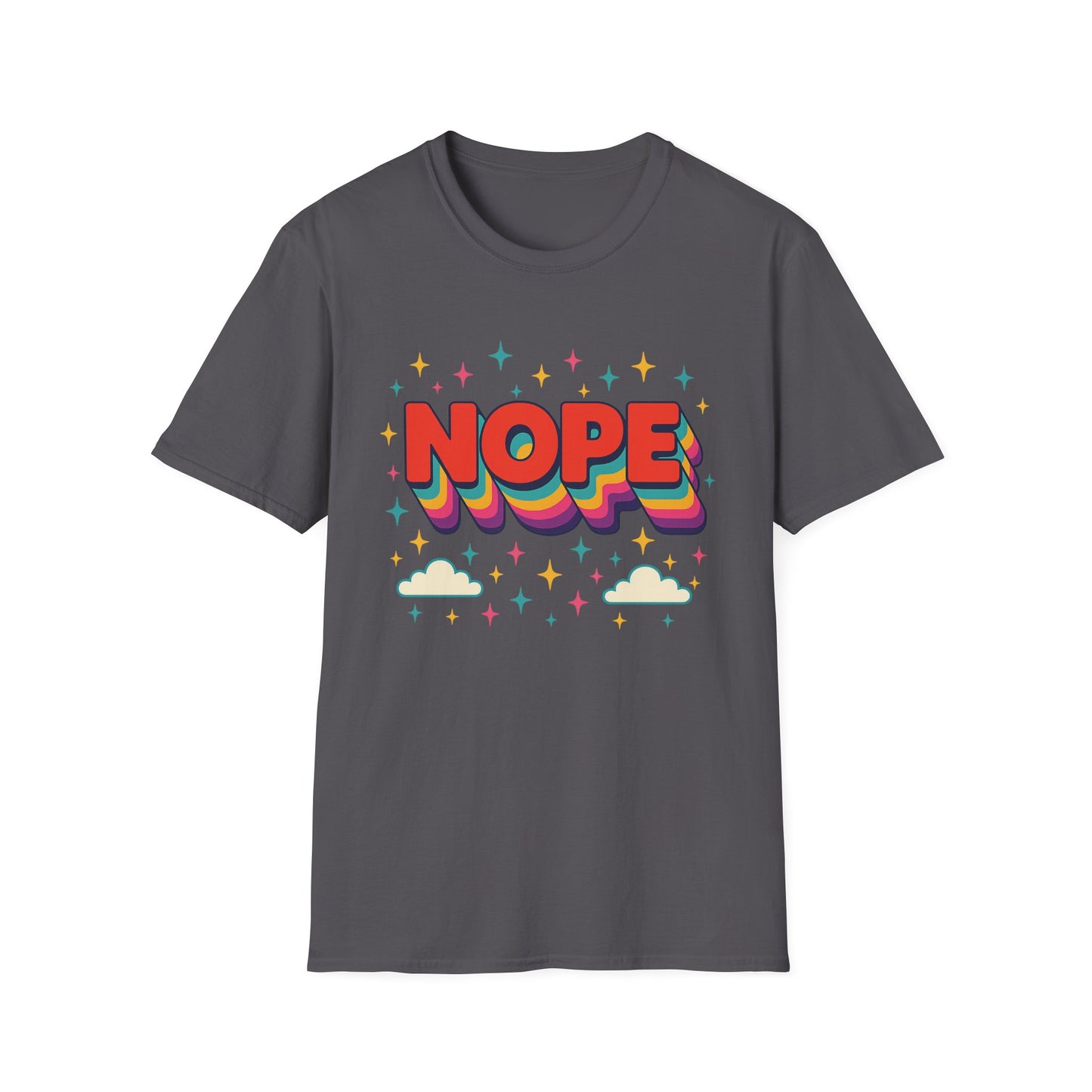 Nope Rainbow Cloud T-Shirt Funny Antisocial Humor Gift for Introverts Softstyle Unisex Tee