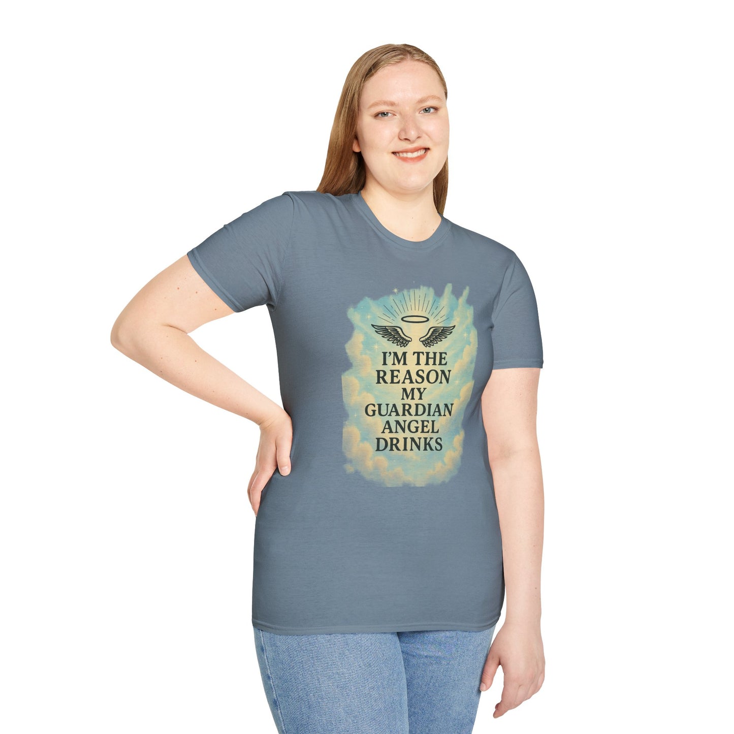 Unisex Softstyle T-Shirt, Funny Guardian Angel Tee, Unique Gift for Friends, Humor Shirt, Casual Wear, Perfect for Holidays