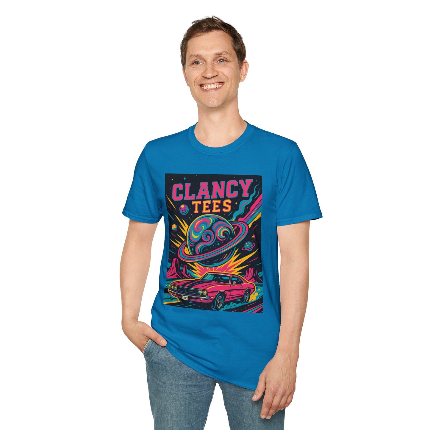 Retro UFO Car Crash Shirt – Clancy Tees Vaporwave Space Tee – Gift for Sci-Fi Fans, Vintage Car Lovers, Alien Believers, and 80s Aesthetic Addicts