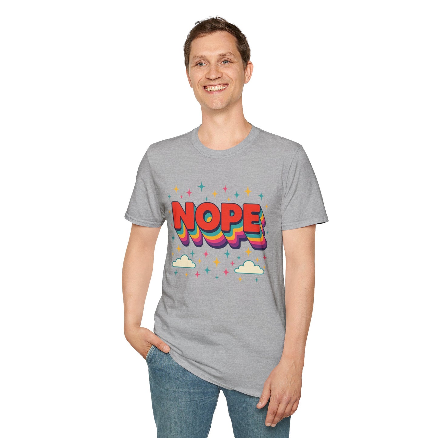 Nope Rainbow Cloud T-Shirt Funny Antisocial Humor Gift for Introverts Softstyle Unisex Tee