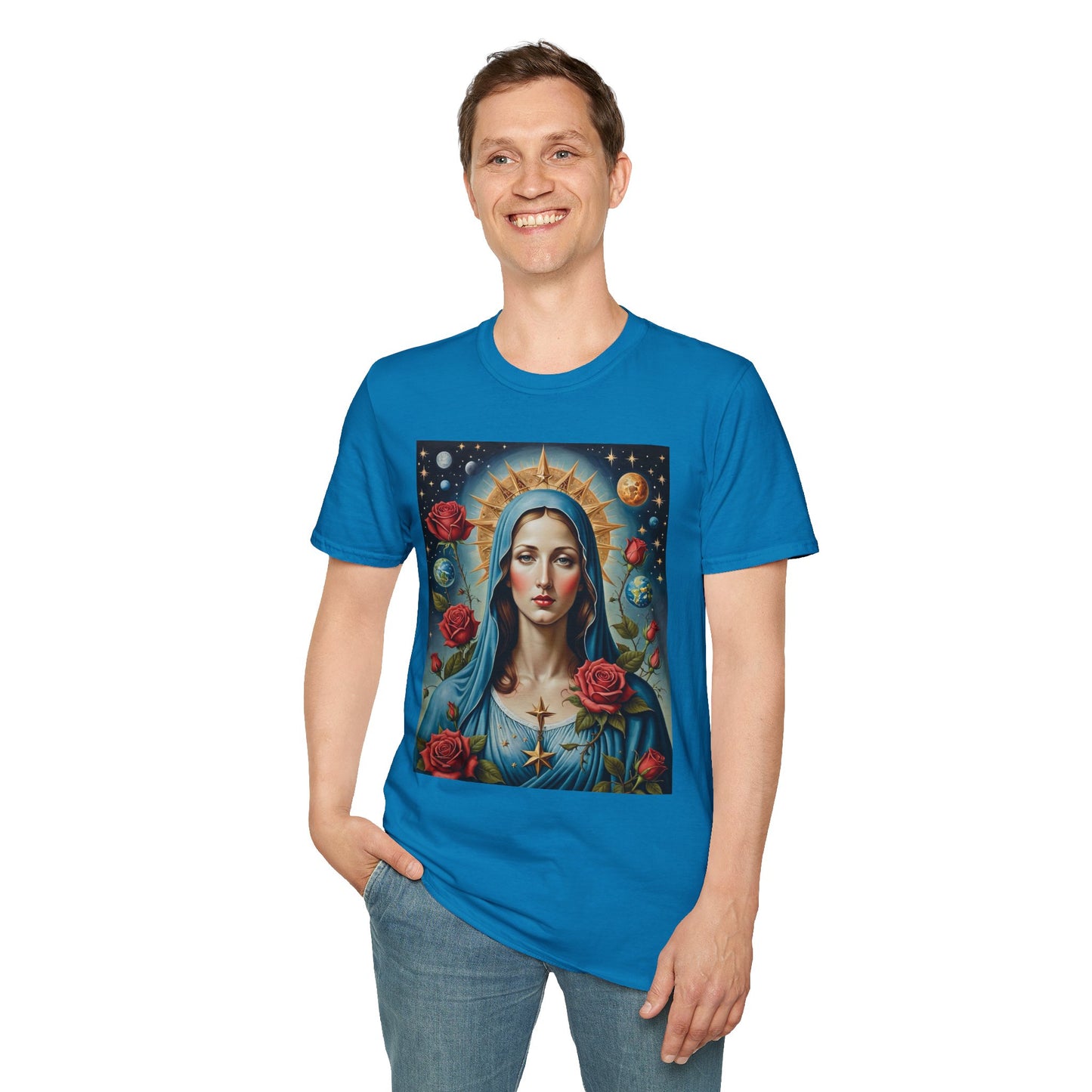 Artistic Virgin Mary T-Shirt, Vintage Graphic Tee, Religious Shirt, Christian Gift, Casual Wear