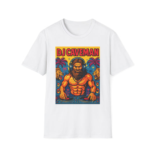 DJ Caveman T-Shirt Funny Rave Party Tee | Prehistoric Clubbing Shirt for Music Lovers | Gift for DJs and EDM Fans | Caveman Aesthetic Shirt