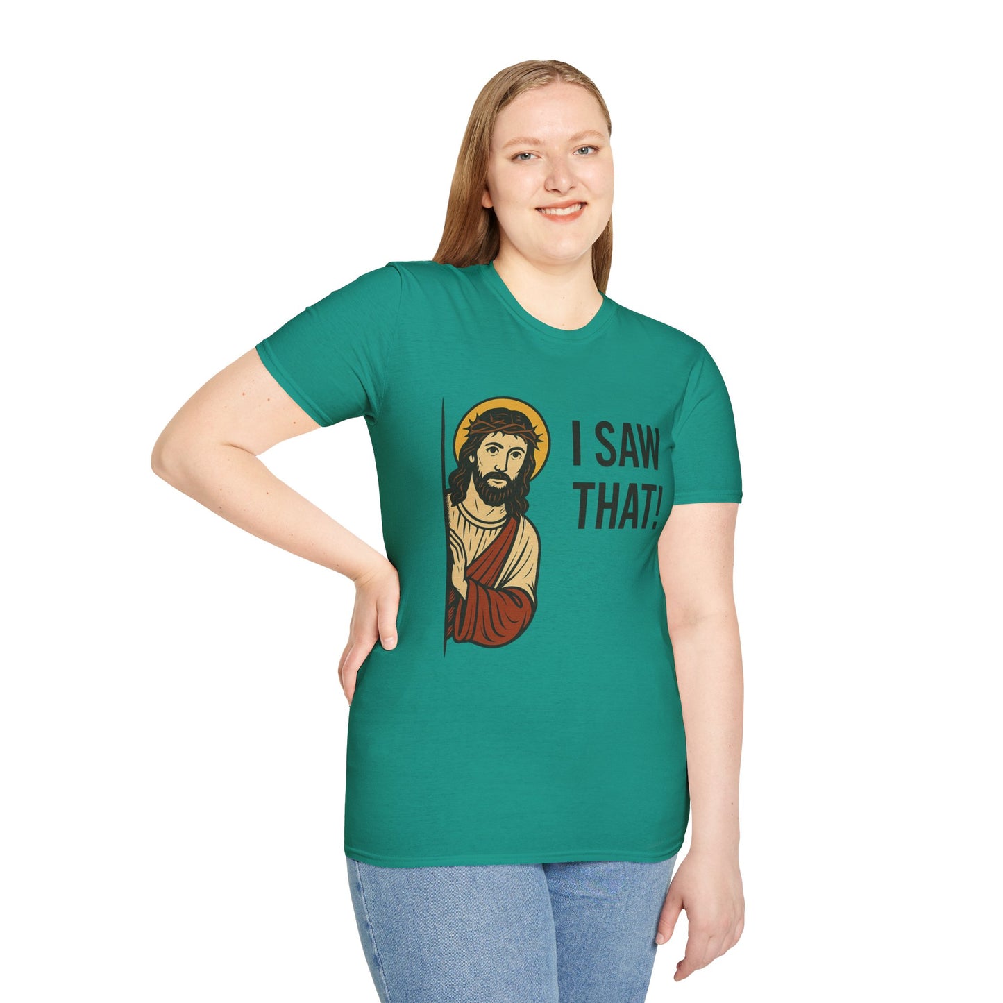 Funny Jesus Watching Shirt – I Saw That Religious Humor Tee – Christian Meme Graphic Tee – Gift for Church Friends and Sinners Alike