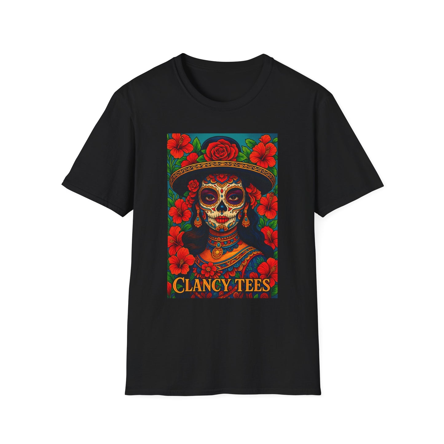 Colorful Sugar Skull T-Shirt, Day of the Dead Tee, Unique Graphic Shirt, Festival Apparel, Gift for Halloween, Unisex Softstyle Tee