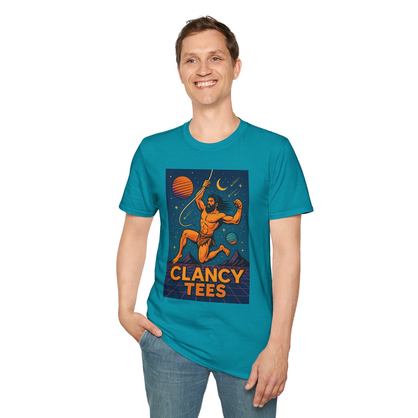 Retro Space Graphic Unisex Softstyle T-Shirt, Fun Casual Wear, Gift for Space Lovers, Cute Vintage Tee, Everyday Comfort Shirt