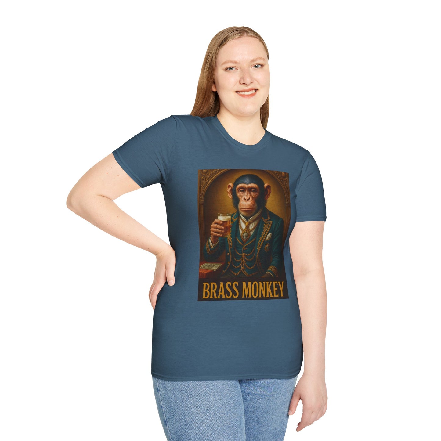 Brass Monkey T-Shirt Funny Retro Monkey Drinking Tee | Gift for Whiskey Lovers | Classy Drunk Humor Shirt | Animal Drinking Party Tee