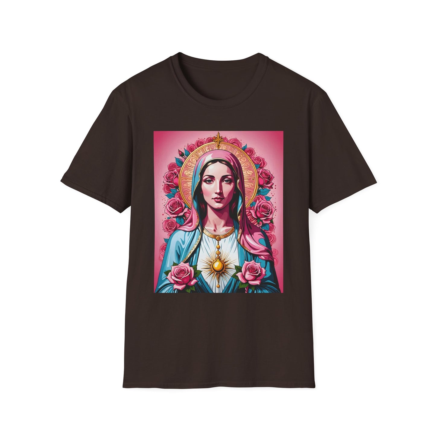 Unisex Softstyle T-Shirt with Sacred Heart Design, Spiritual Apparel, Artistic Gift for Many Occasions, Vintage Aesthetic, Festive Wear