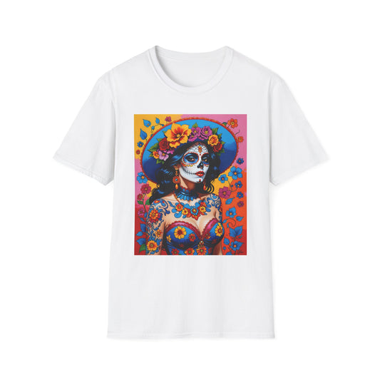 Sugar Skull T-Shirt – Día de los Muertos Art Tee – Gift for Goth Aesthetic Fans, Colorful Skull Lovers, and Tattoo-Inspired Fashion
