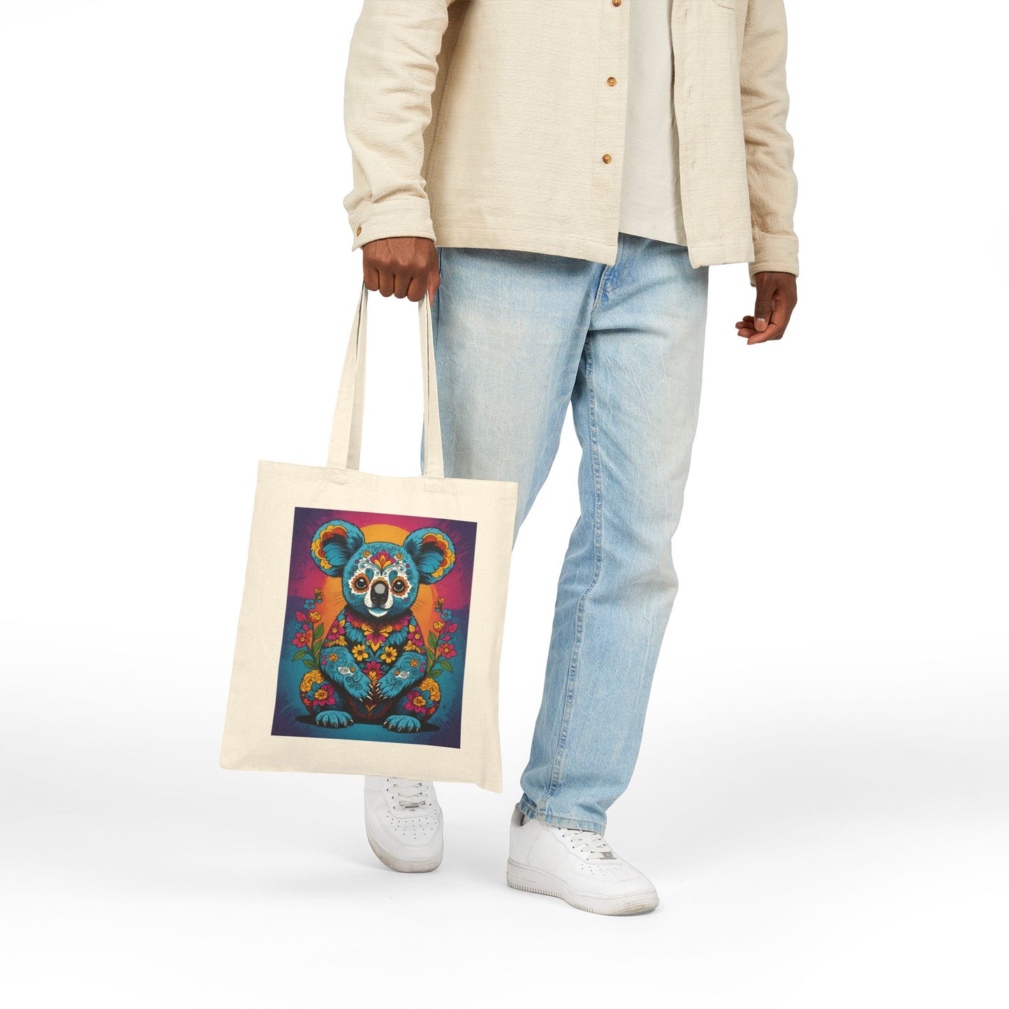Psychedelic Koala Tote Bag With Colorful Trippy Art Design Bold Animal Print Carryall Bag Unique Gift For Nature Lovers
