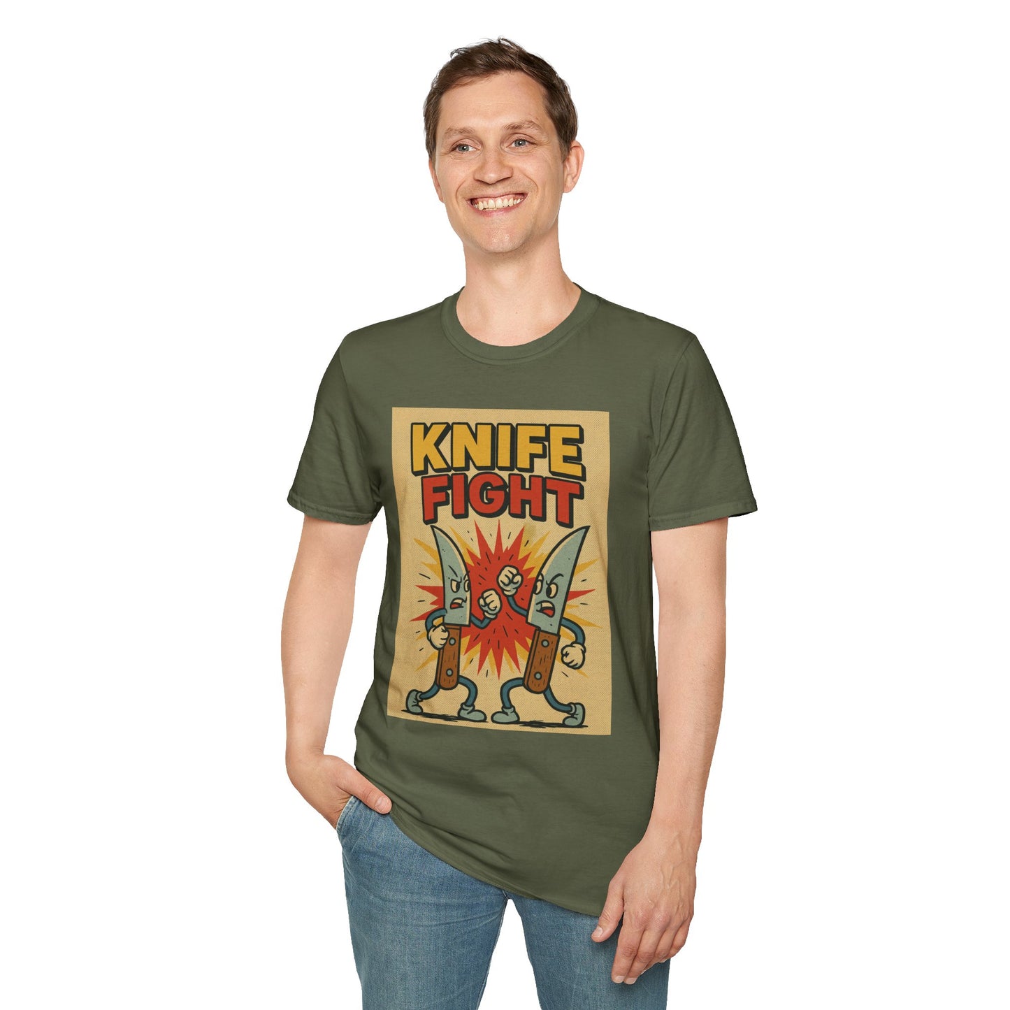 Retro Knife Fight Graphic T-Shirt, Funny Tee, Casual Unisex Clothing, Gift for Him or Her, Unique Humor Shirt