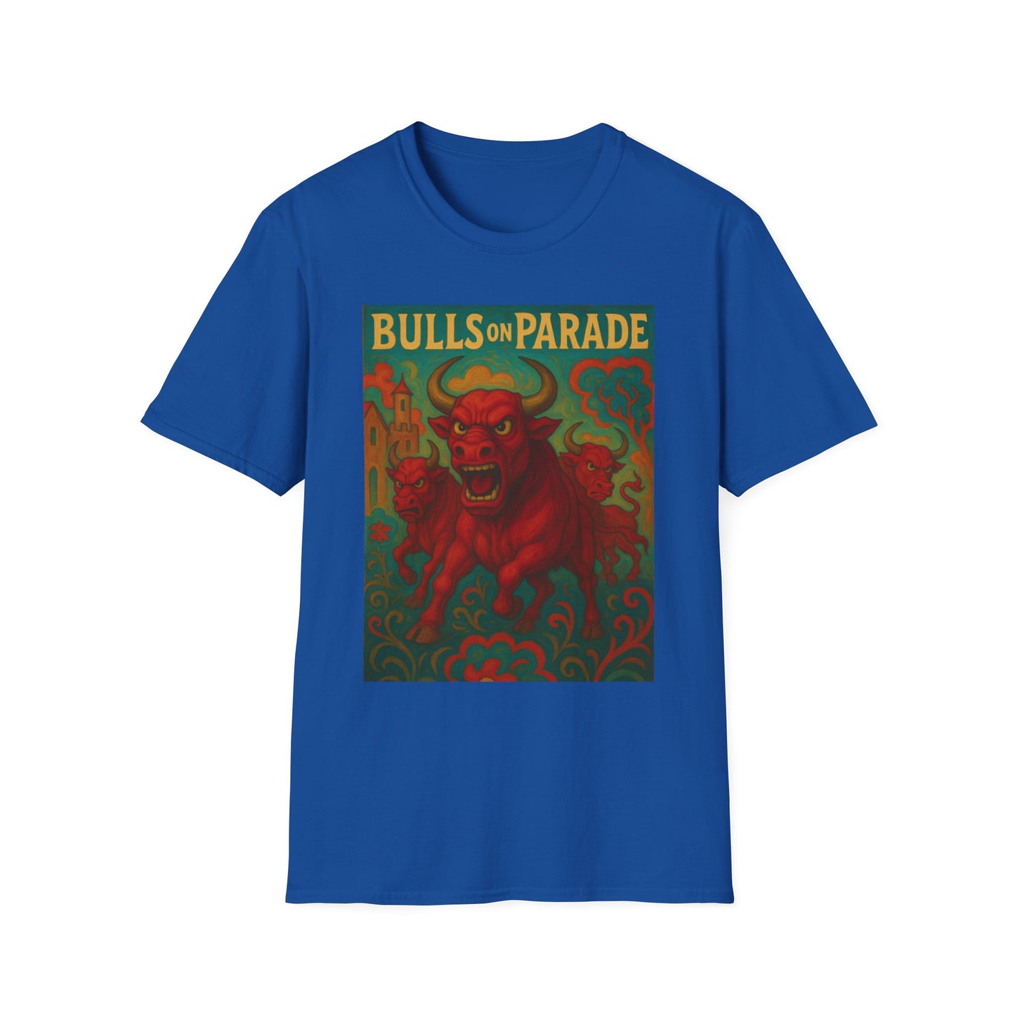 Bulls on Parade Shirt – Psychedelic Rage-Inspired Bull Graphic Tee • Gildan Softstyle® Unisex • Protest Art T-Shirt • Gift for Rage Fans