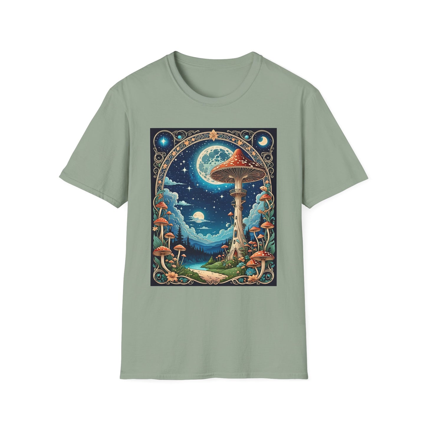 Psychedelic Mushroom Forest Shirt – Trippy Moonlight Nature Tee – Gift for Shroom Enthusiasts, Fantasy Fans, and Dreamy Escapists