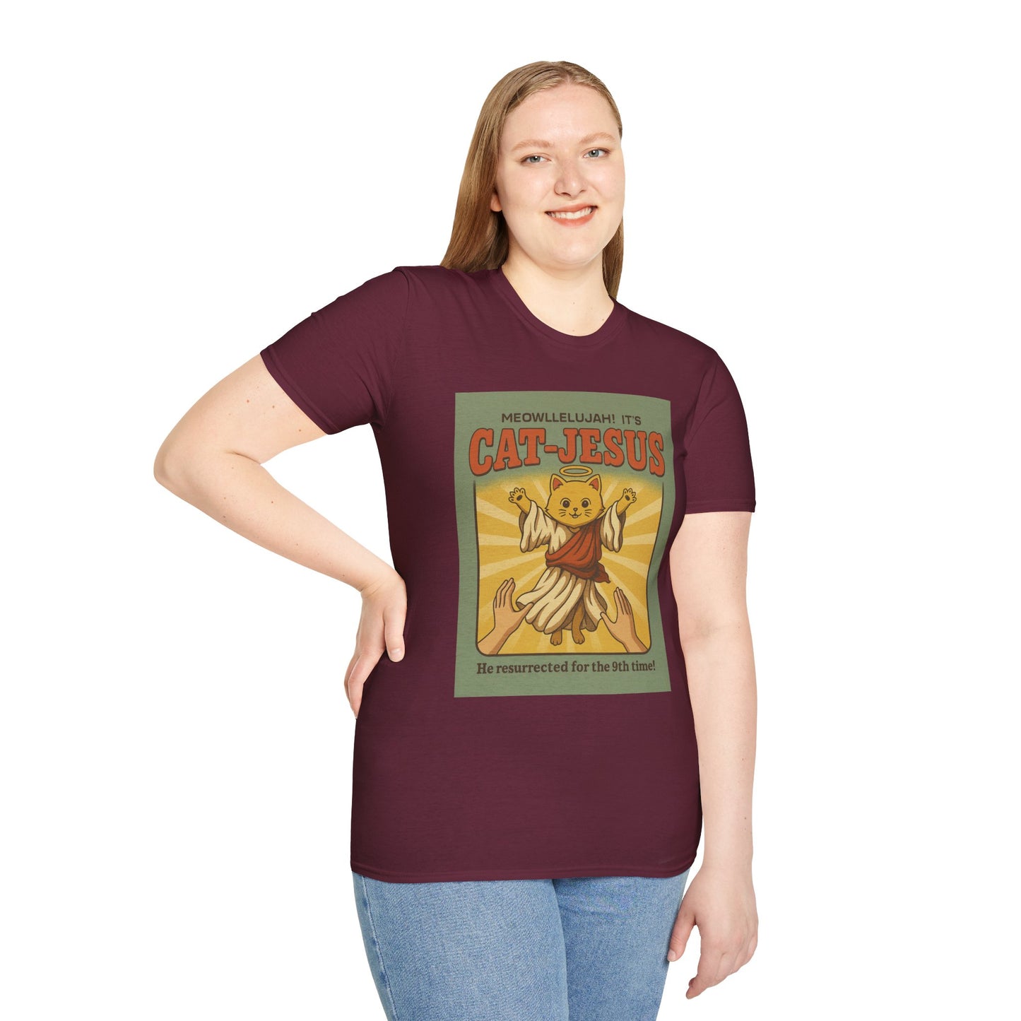 Cat Jesus Funny Resurrected Cat Shirt Meow Hallelujah Tee for Cat Lovers Faith and Felines Fans of Holy Humor and Nine Lives Resurrection Gags
