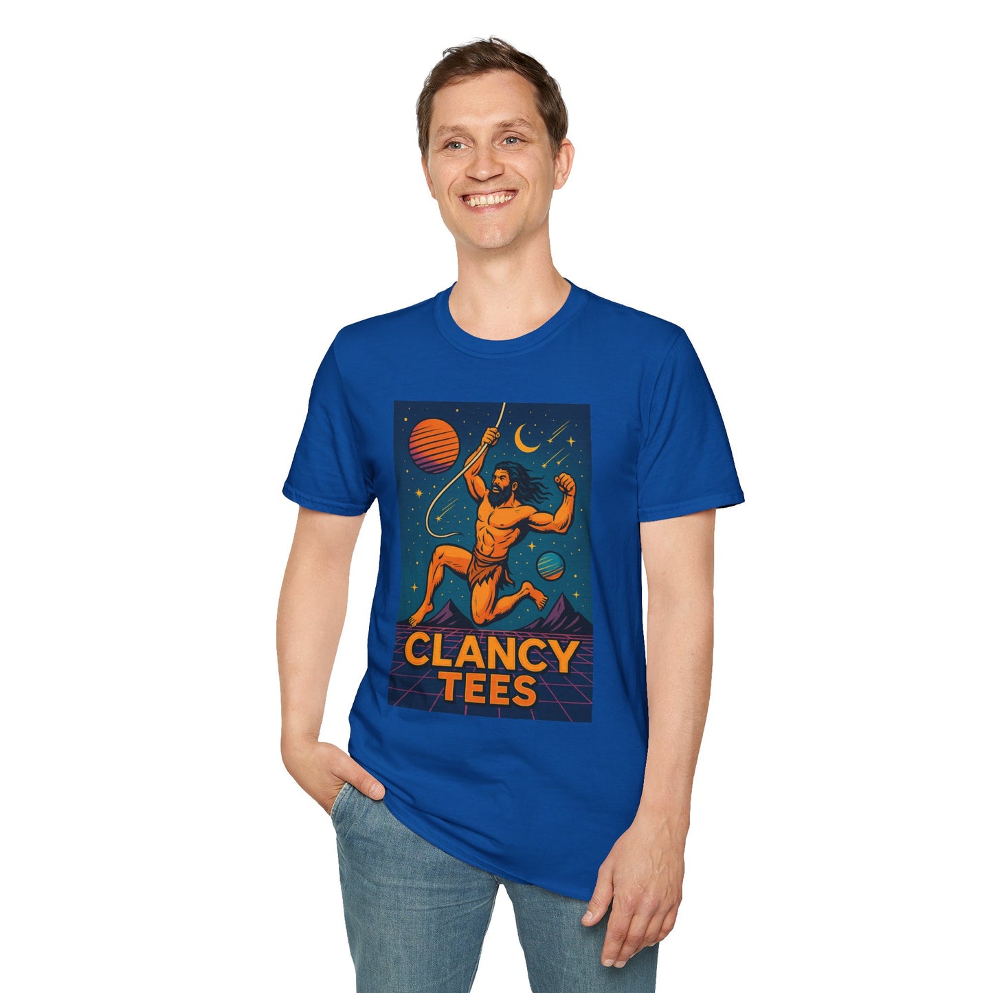 Retro Space Graphic Unisex Softstyle T-Shirt, Fun Casual Wear, Gift for Space Lovers, Cute Vintage Tee, Everyday Comfort Shirt