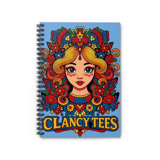 Folk Art Notebook – Colorful Boho Journal with Floral Design, Retro Fantasy Writing Notebook, Artistic Spiral Journal for Creative Minds, Gift for Free Spirits