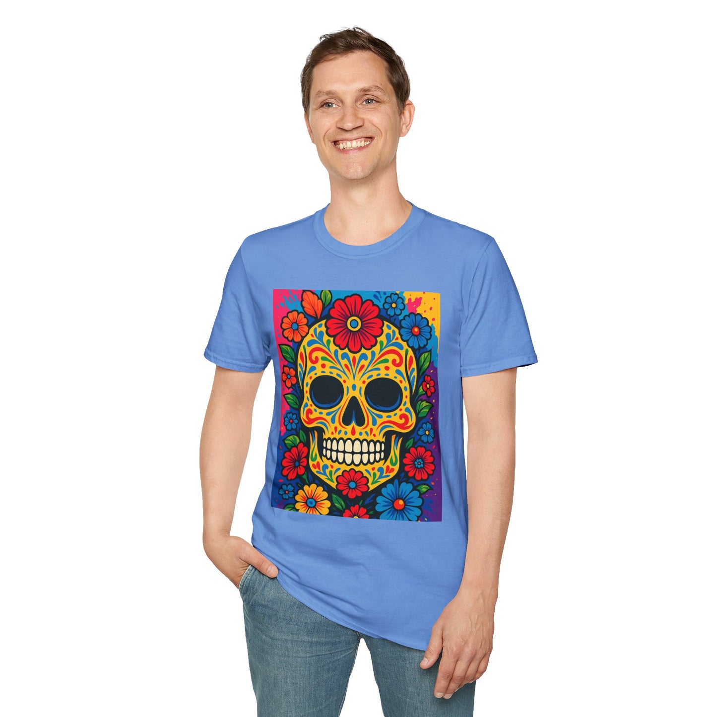 Colorful Sugar Skull Shirt | Day of the Dead Graphic Tee | Gift for Tattoo Lovers & Art Fans | Floral Skull T-Shirt