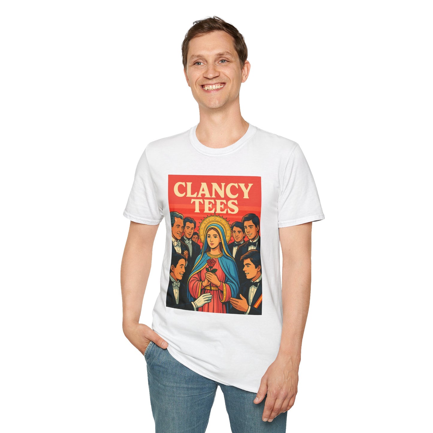 Vintage Virgin Mary Graphic T-Shirt, Softstyle Madonna Tee for Casual Wear, Perfect Gift for Holidays, Retro Clothing, Unisex Tees