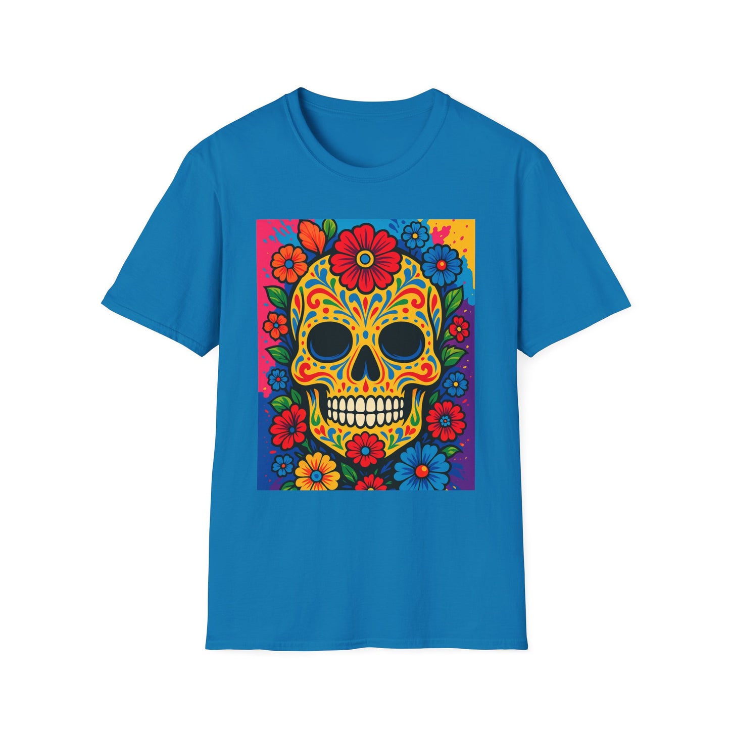 Colorful Sugar Skull Shirt | Day of the Dead Graphic Tee | Gift for Tattoo Lovers & Art Fans | Floral Skull T-Shirt
