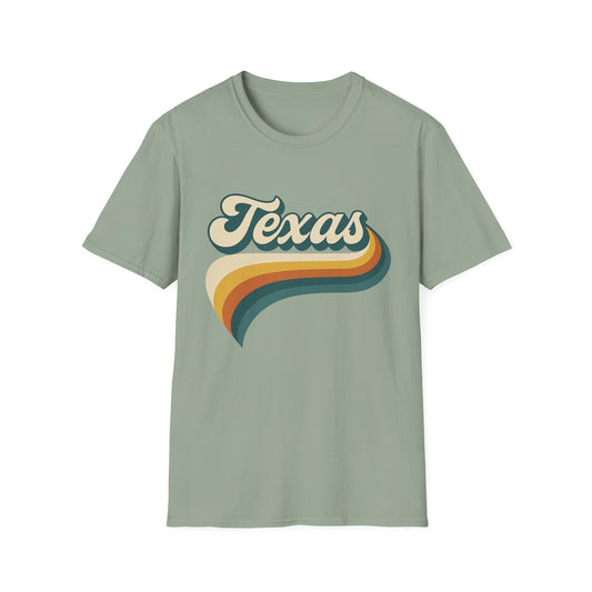 Retro Texas Shirt – Vintage Style Texas Wave Tee • Gildan Softstyle® Unisex Comfort • Gift for Texans • Groovy Southern State Pride Shirt
