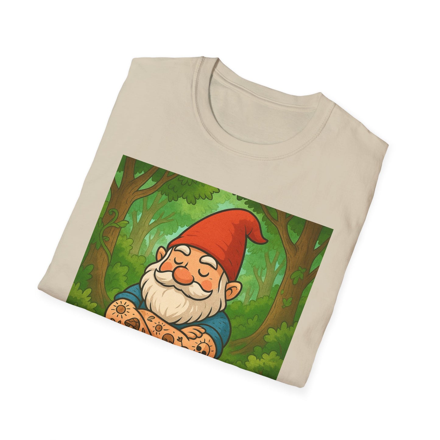Tattooed Gnome T-Shirt – Funny Forest Inked Gnome Tee – Whimsical Tattoo Garden Shirt Gift for Mushroom Lovers, Gardeners, and Fantasy Fans