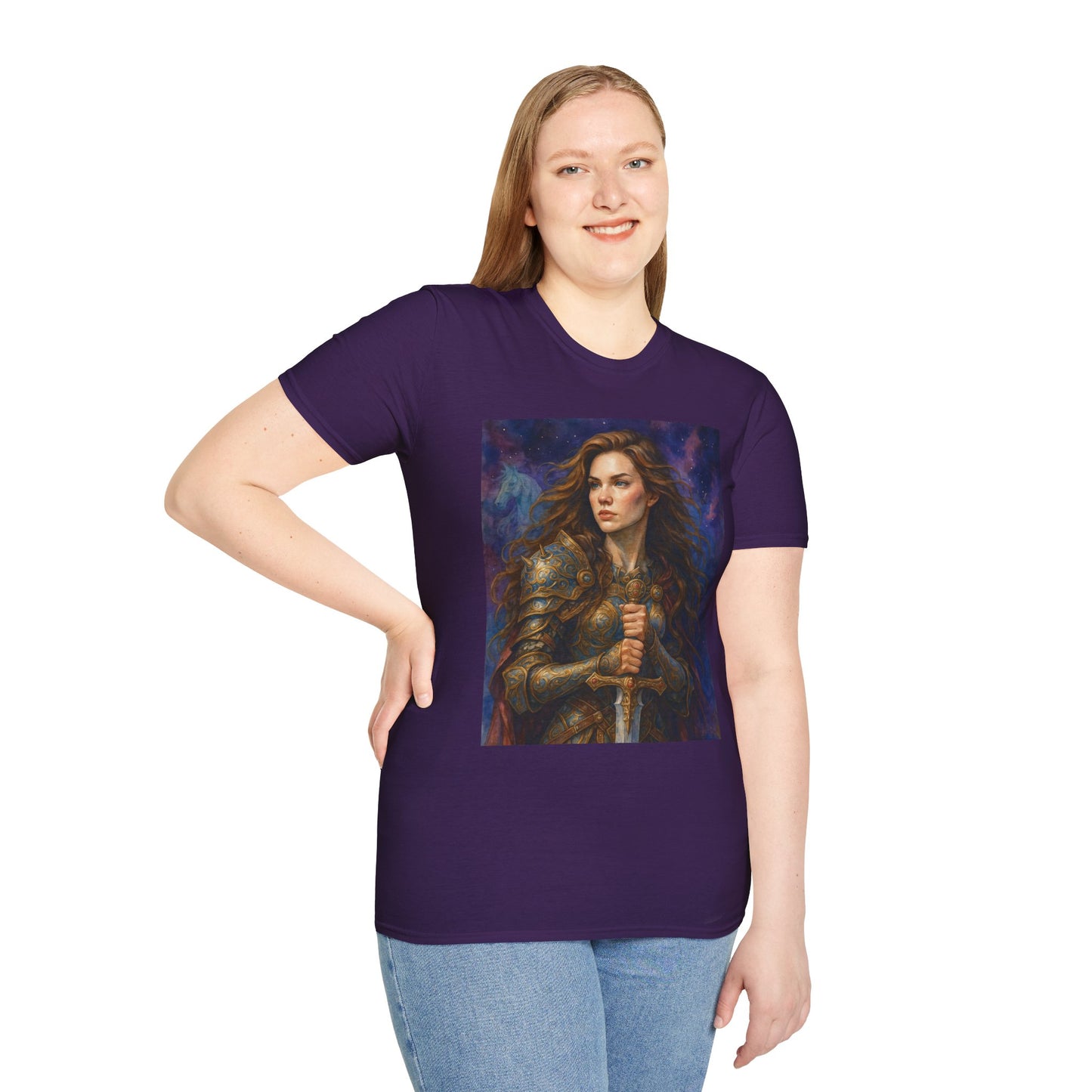Warrior Woman T Shirt Fantasy Knight Art Medieval Armor Female Hero Tee Gift for Fantasy Lovers Sword Wielder Shirt Bold Aesthetic Battlecore Clothing