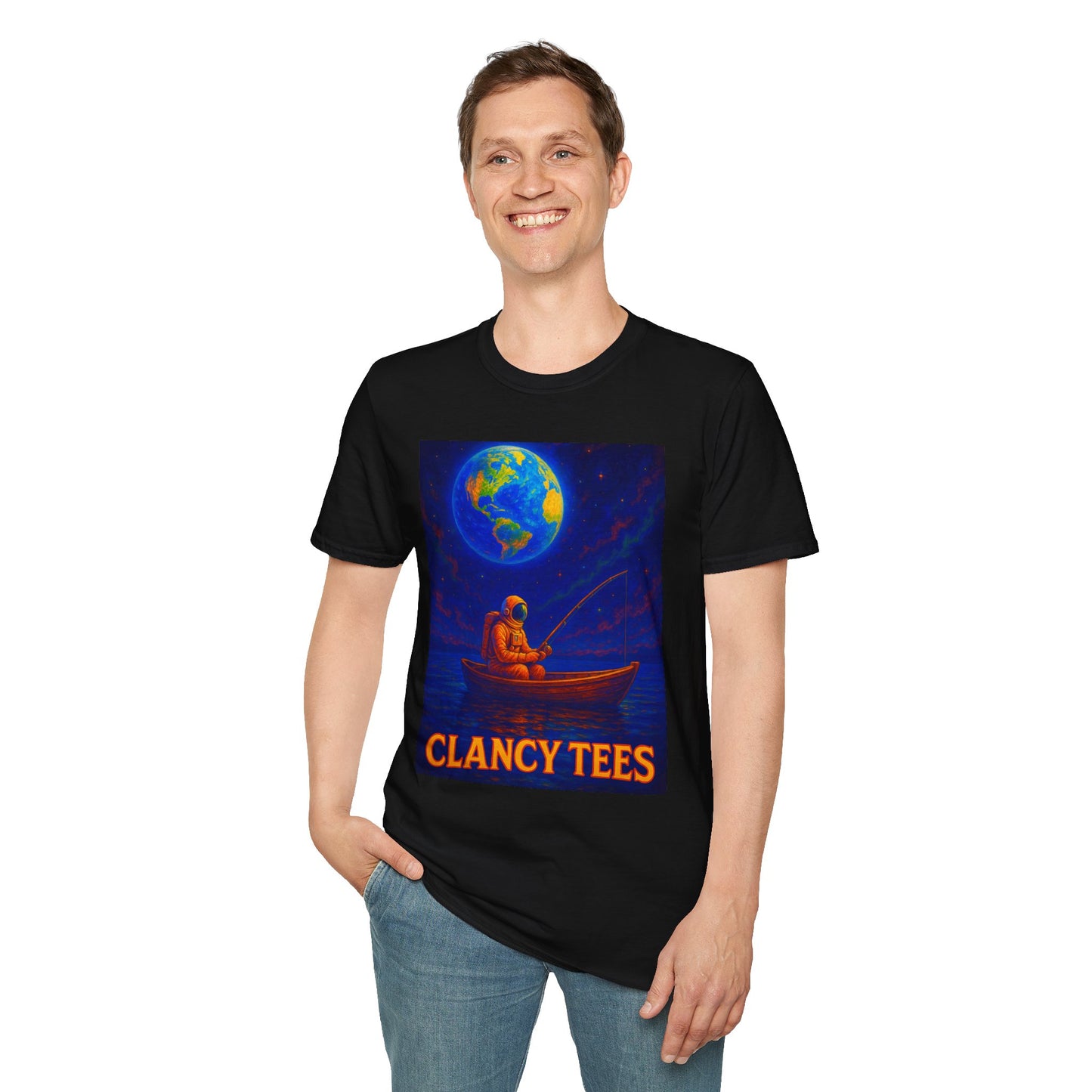 Space Fisherman Graphic T-Shirt, Chill Vibes Tee, Eco-Friendly Gift, Outdoor Enthusiast Apparel, Perfect for Holidays & Summer