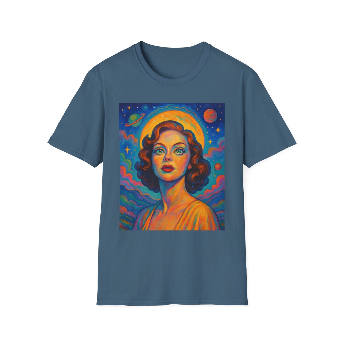 Retro Space Girl T Shirt Vintage Sci Fi Beauty Psychedelic Pop Art Galaxy Babe Tee Gift for Star Gazers Cosmic Fashion Astronaut Dreamwear