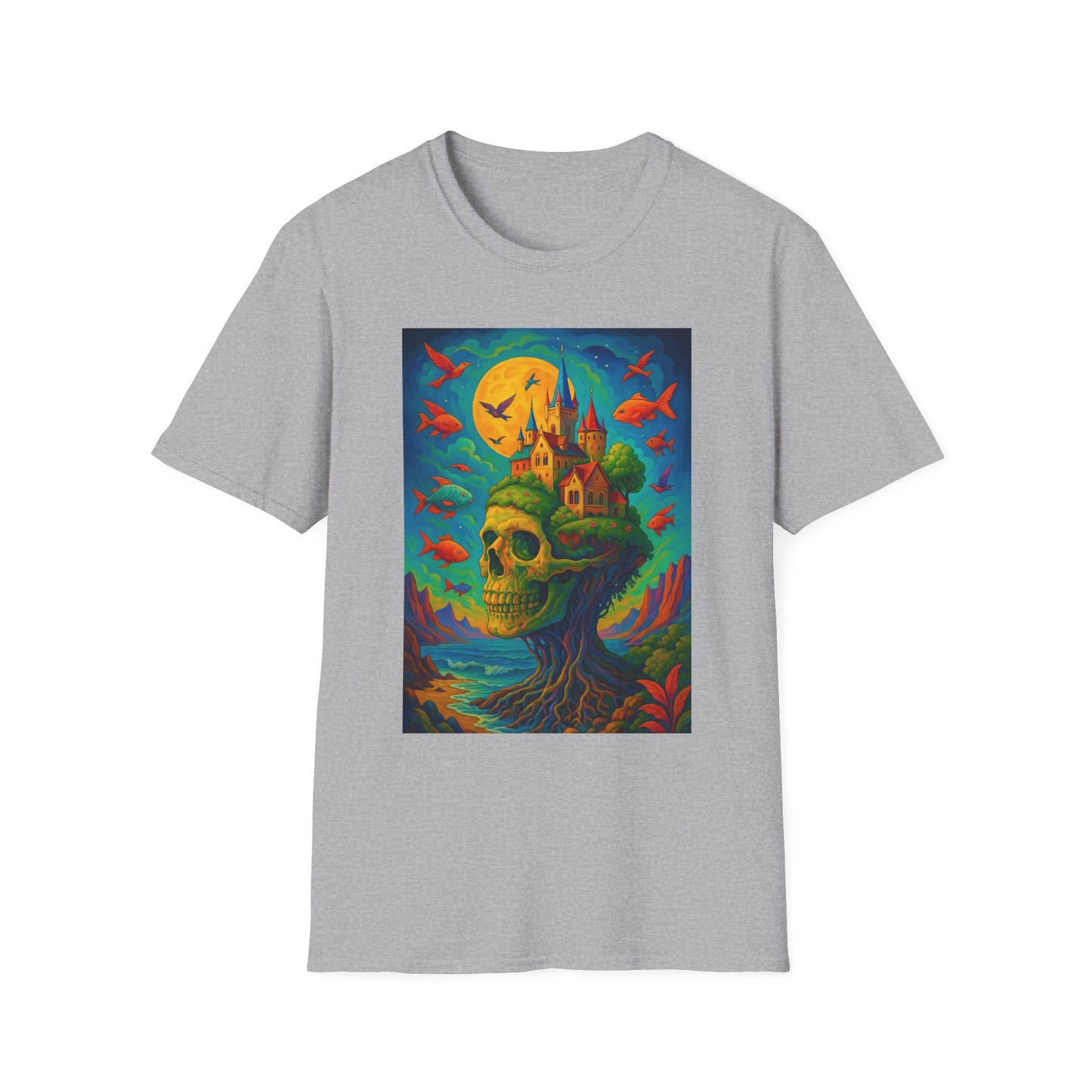 Psychedelic Skull Castle T-Shirt Surreal Fantasy Art Tee | Trippy Gothic Aesthetic Shirt | Gift for Weirdos and Dreamers | Dark Art Forest Top