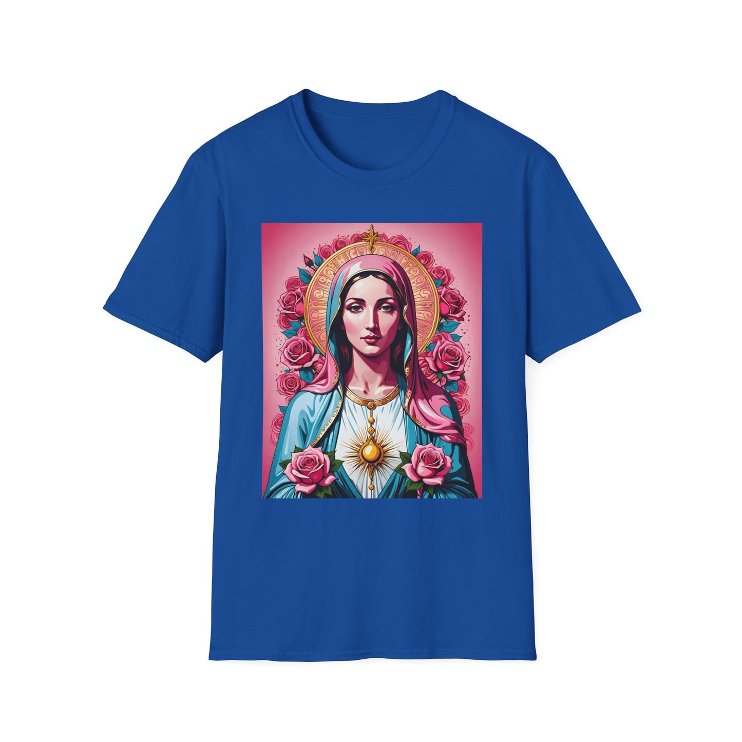 Unisex Softstyle T-Shirt with Sacred Heart Design, Spiritual Apparel, Artistic Gift for Many Occasions, Vintage Aesthetic, Festive Wear