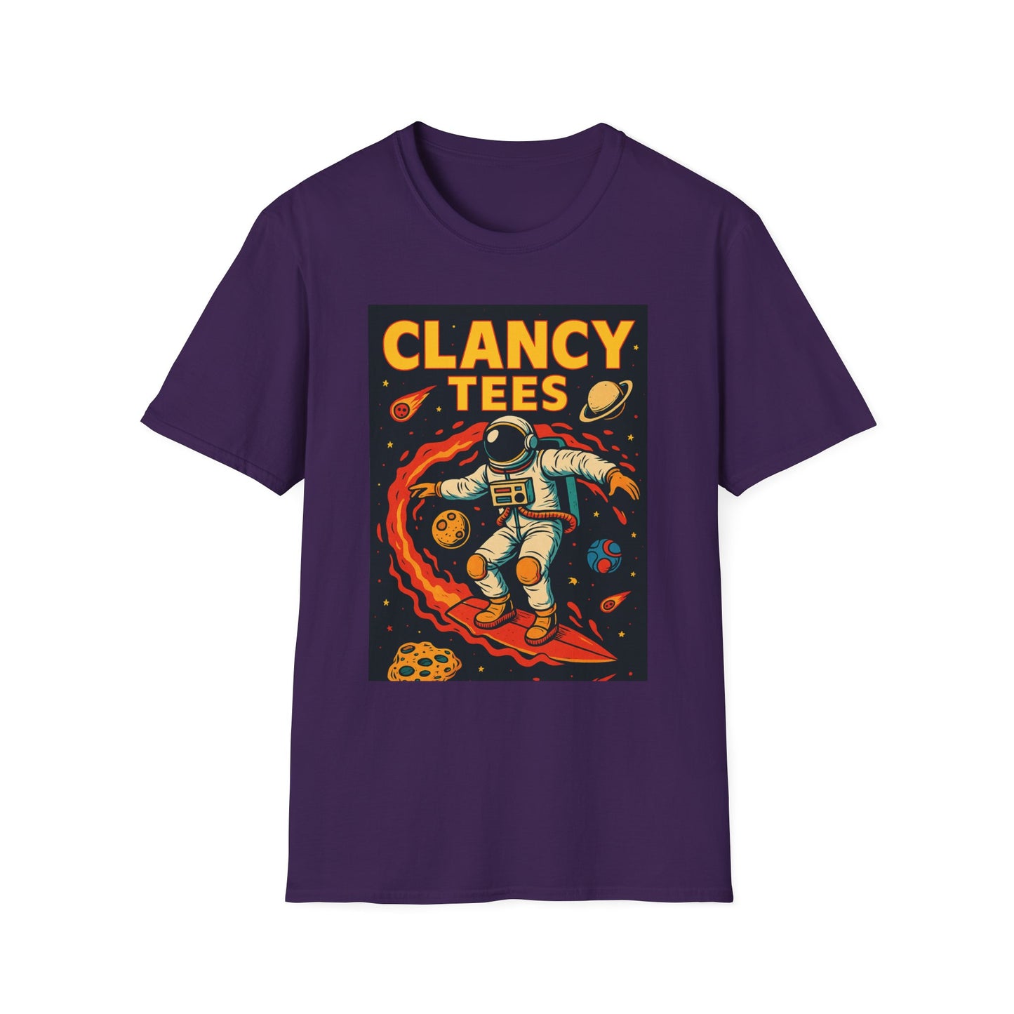 Astronaut Surfing T-Shirt – Outer Space Surfer Tee – Gift for Sci-Fi Beach Bums, Stoner Surfers, and Cosmic Wave Riders