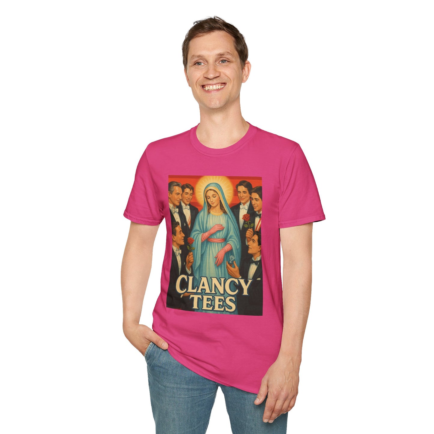 Vintage Madonna Graphic Tee, Unisex Virgin Mary Softstyle T-Shirt, Retro Art Shirt, Gift for Artsy Friends, Festival Attire, Casual Wear