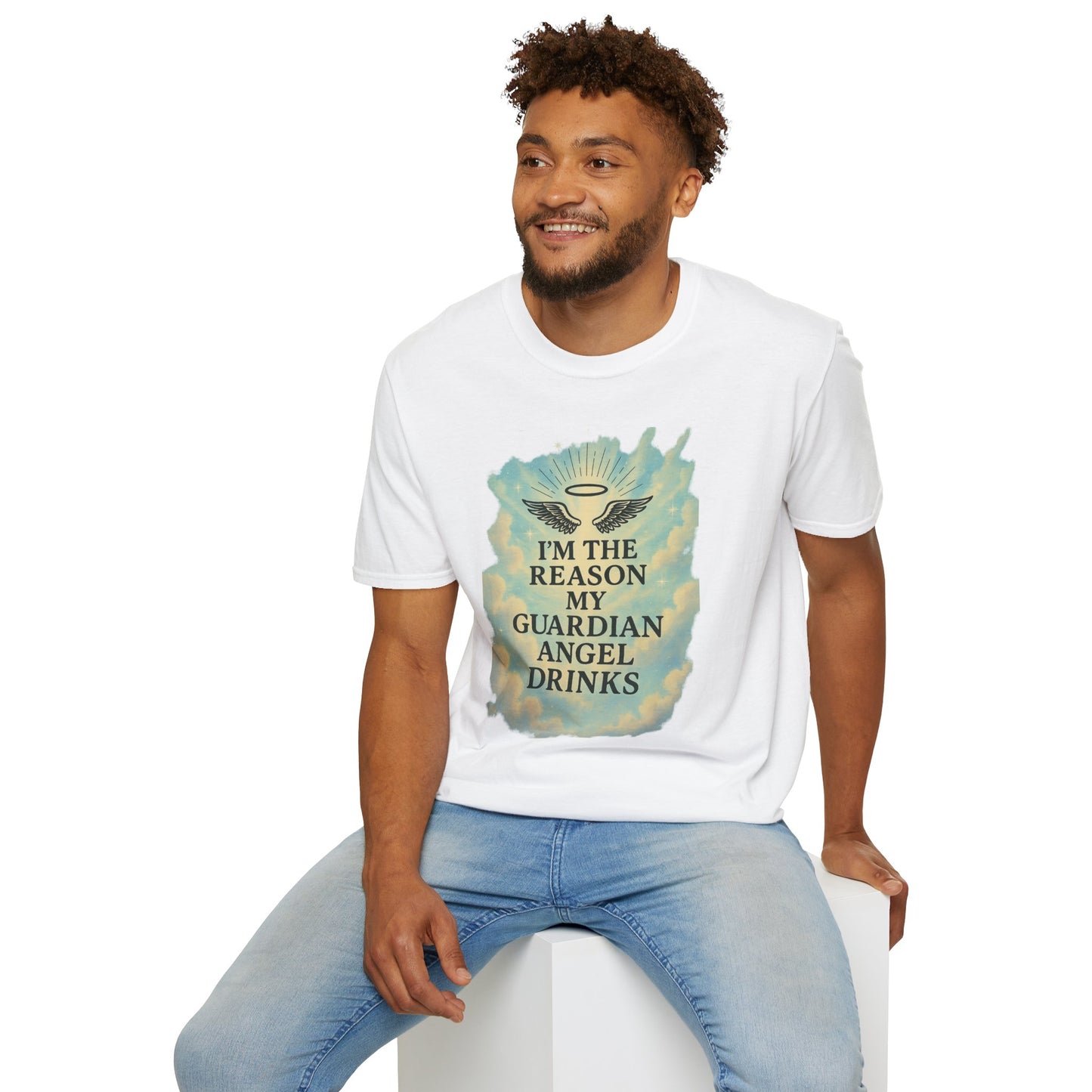 Unisex Softstyle T-Shirt, Funny Guardian Angel Tee, Unique Gift for Friends, Humor Shirt, Casual Wear, Perfect for Holidays