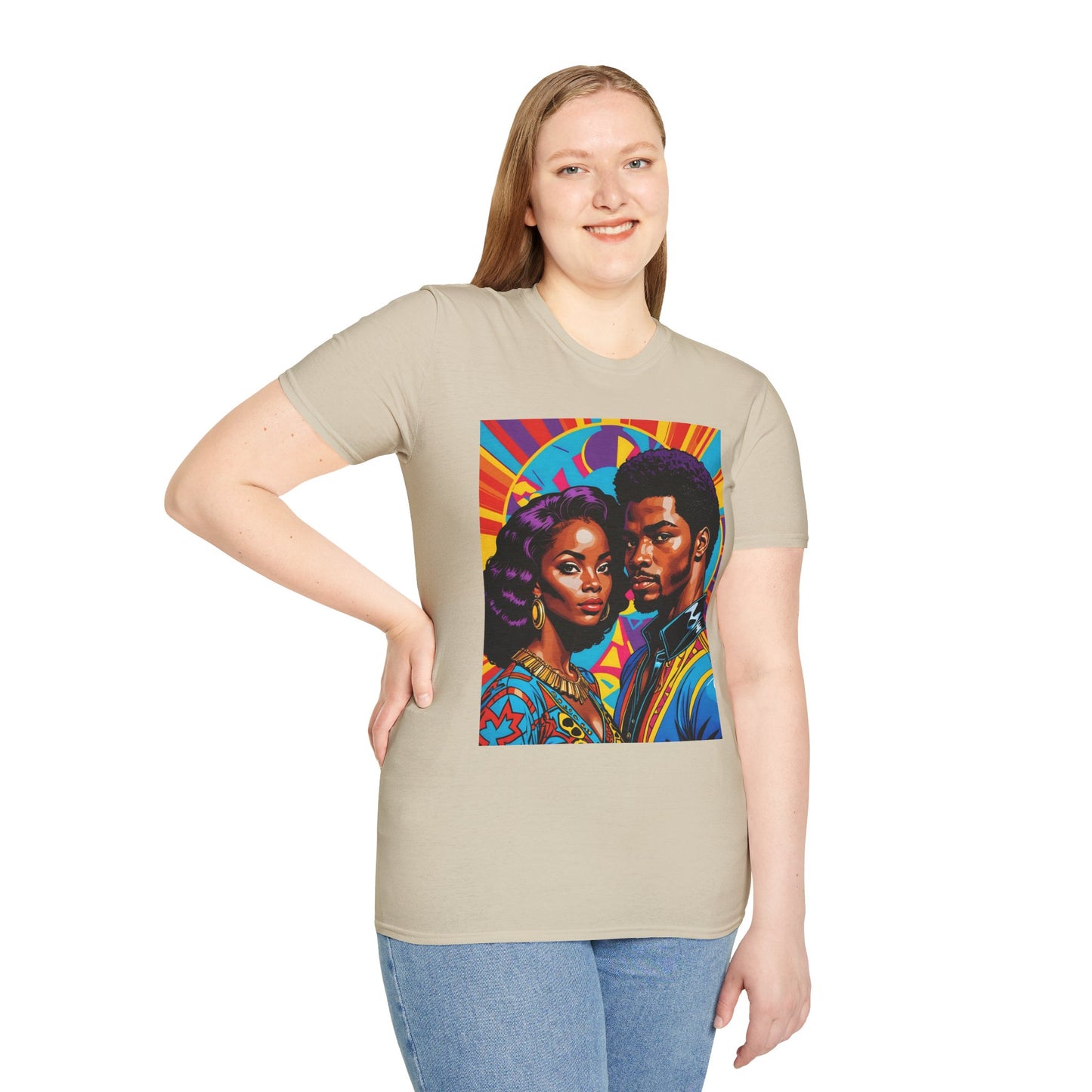 Vibrant Retro-Inspired Unisex Softstyle T-Shirt, Colorful Art Tee, Black History Month Shirt, Casual Streetwear, Gift for Art Lovers