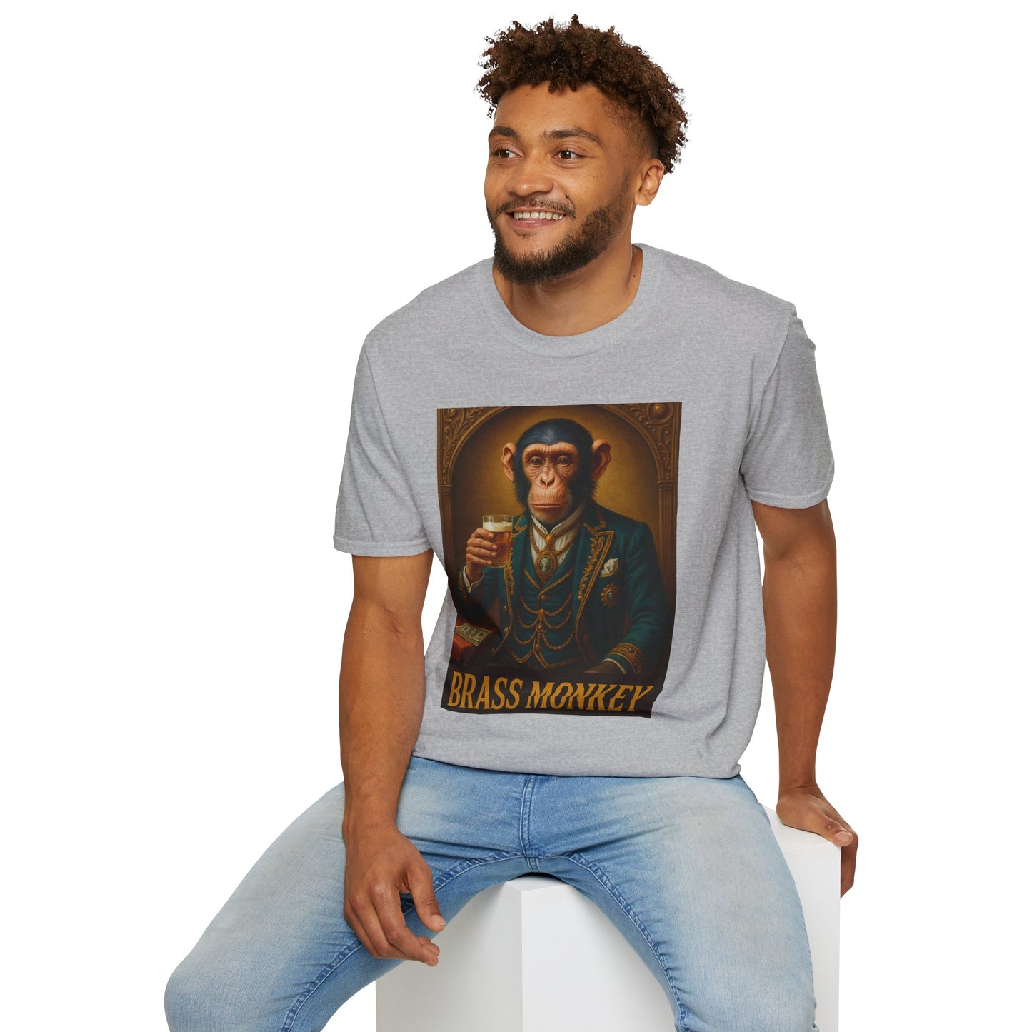 Brass Monkey T-Shirt Funny Retro Monkey Drinking Tee | Gift for Whiskey Lovers | Classy Drunk Humor Shirt | Animal Drinking Party Tee