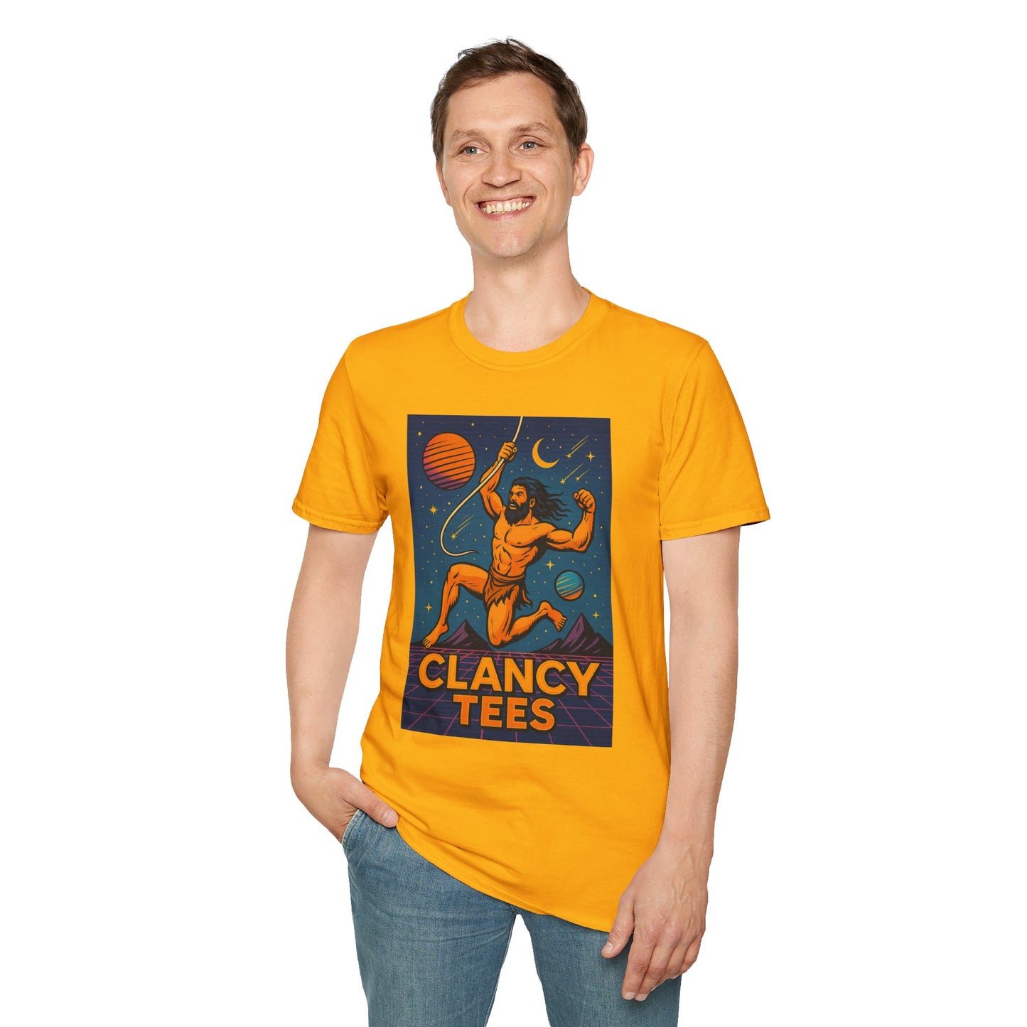 Retro Space Graphic Unisex Softstyle T-Shirt, Fun Casual Wear, Gift for Space Lovers, Cute Vintage Tee, Everyday Comfort Shirt