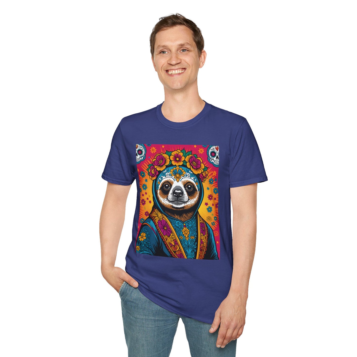 Boho Sloth T Shirt Trippy Animal Graphic Tee Colorful Festival Top Gift for Sloth Lovers