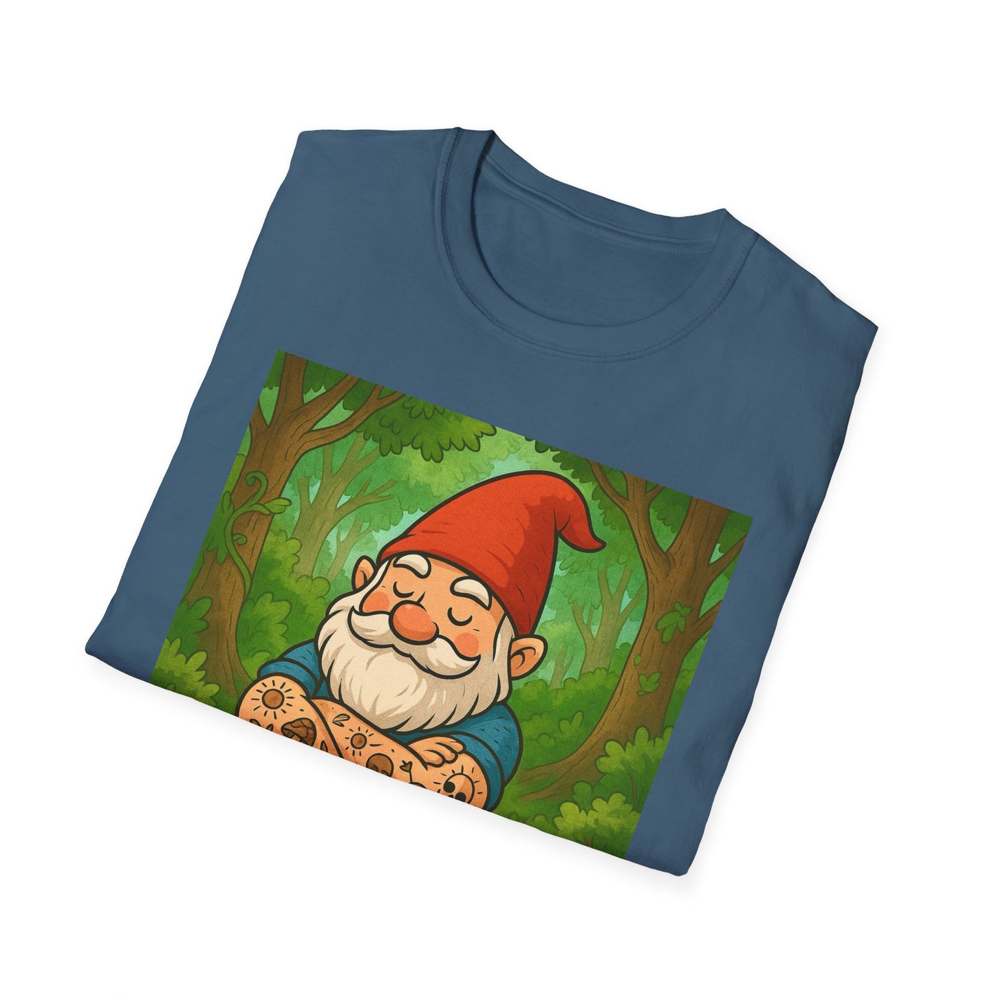 Tattooed Gnome T-Shirt – Funny Forest Inked Gnome Tee – Whimsical Tattoo Garden Shirt Gift for Mushroom Lovers, Gardeners, and Fantasy Fans