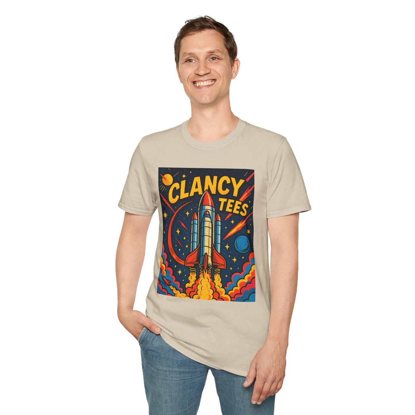 Retro Rocket Ship Shirt Outer Space Graphic Tee | Psychedelic Galaxy Print Top | Gift for Space Nerds and Dreamers | Astronaut Aesthetic Tee