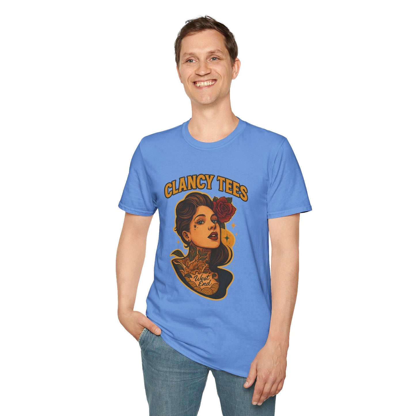 Vintage Tattoo-Inspired Unisex Softstyle T-Shirt, Unique Graphic Tee, Casual Statement Shirt, Perfect Gift for Friends & Festivals
